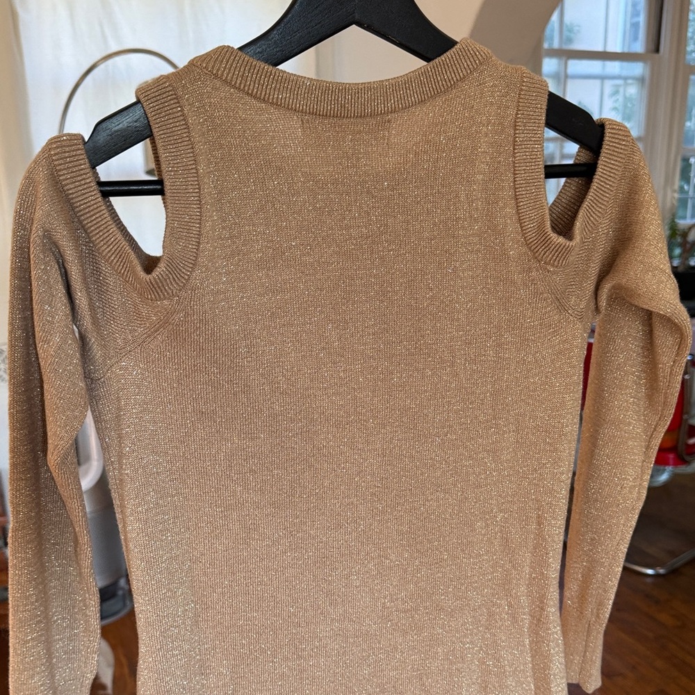 Michael Kors Women's Gold Tan Off-the-Shoulder Sweater - Picture 8 of 13